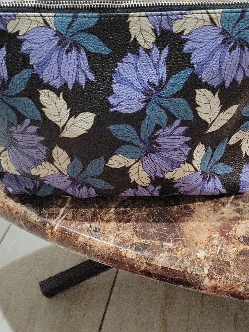 Steve Madden Floral Zip Cosmetic Pouch in Purple and Cream